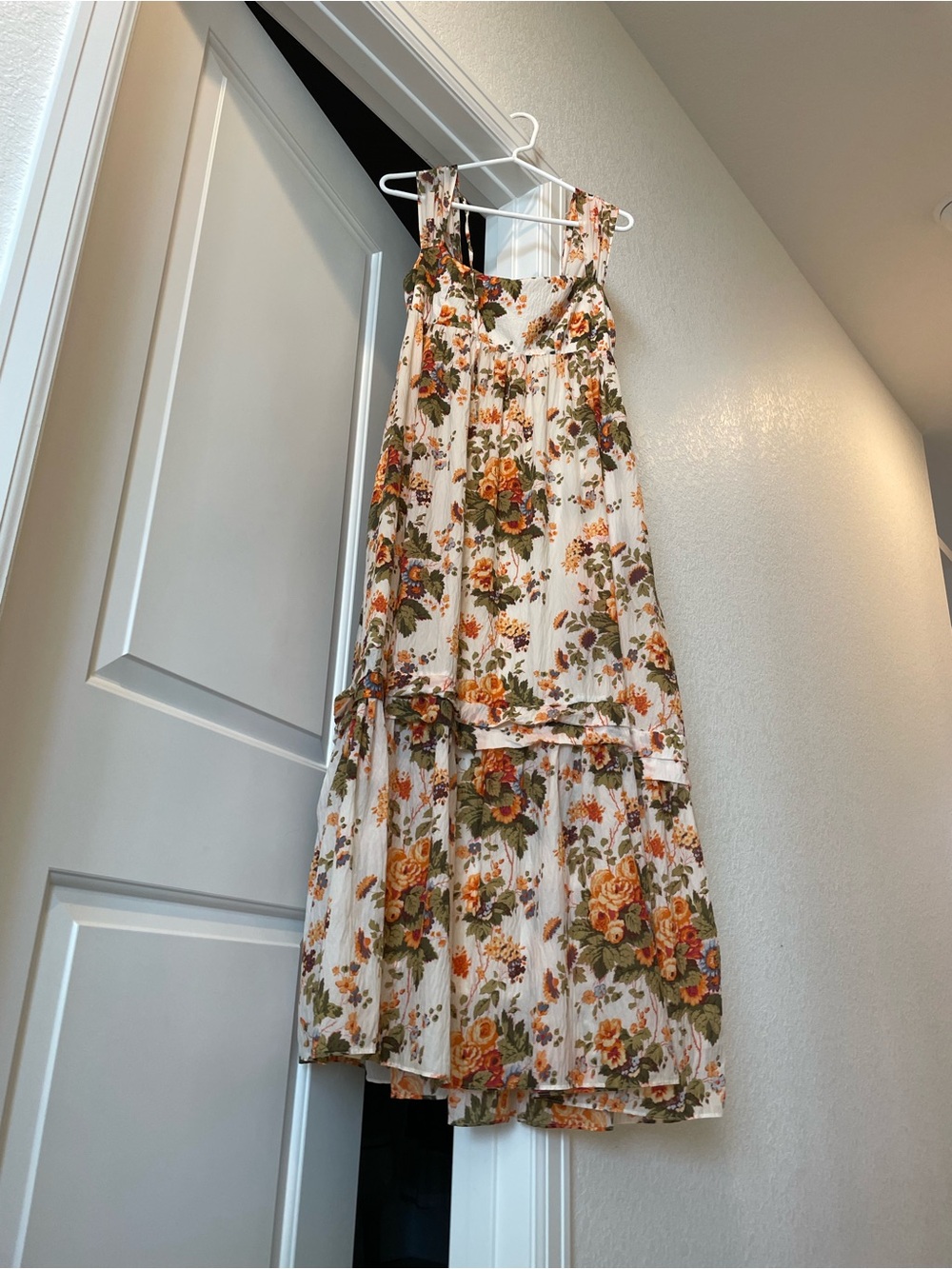 Anthropologie Cream Floral Maxi Dress with Green and Orange Bouquet Print - Picture 6 of 6